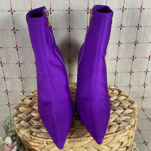 Good American Royal Purple Ankle Boots Pointed Toe Stiletto Neoprene Bootie 6.5 - Picture 3 of 8